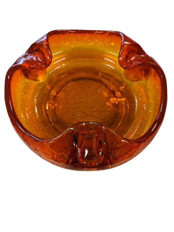 Viking Amberina Orange Crackle Glass Ashtray KW Consignment Inc.