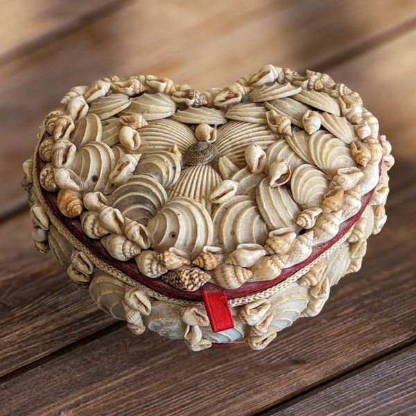 Vintage Seashell Encrusted Heart Shaped Jewelry Box