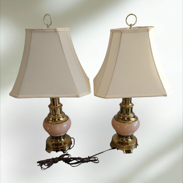 Pair of Gold and Pink Vintage Table Lamps