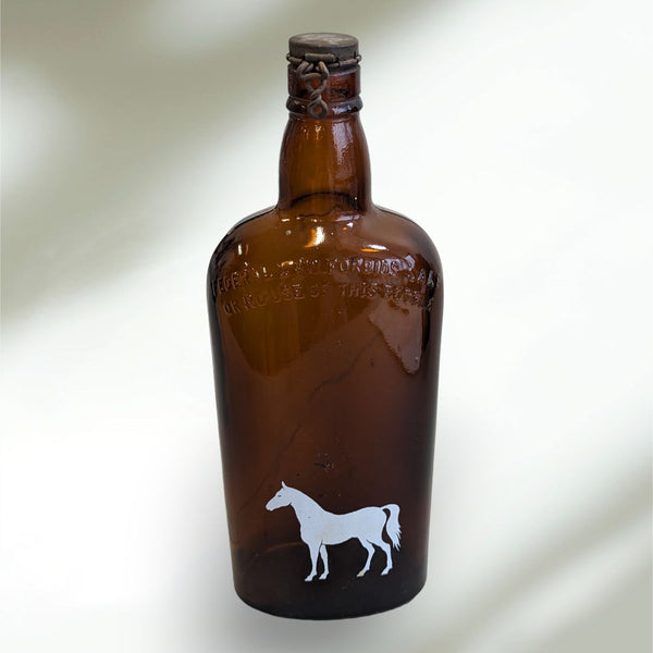 Rare Vintage White Horse Whiskey Amber Glass Bottle