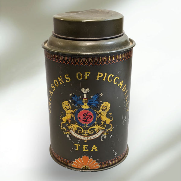 Vintage Round Jacksons of Piccadilly Tea Container from England 1970s