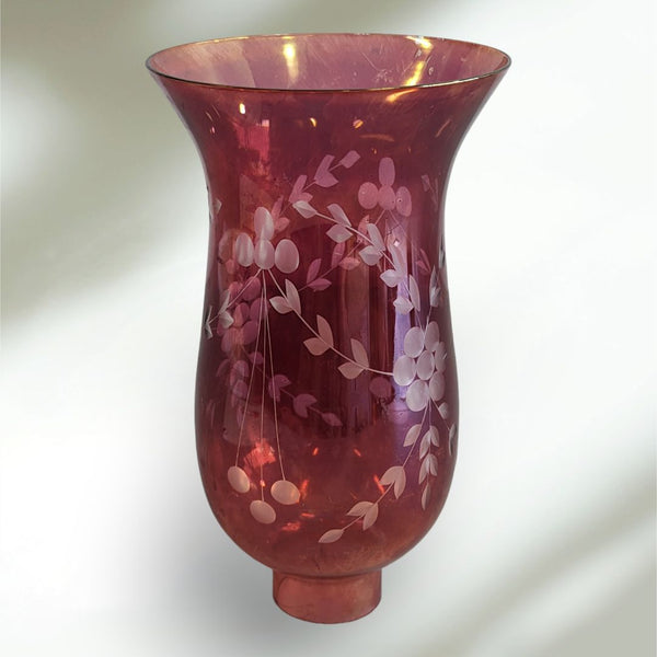 Hurricane Shade Cranberry Glass Floral Design