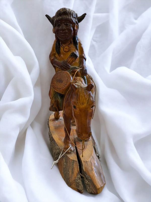 Vintage Native Indian on Horse Carving