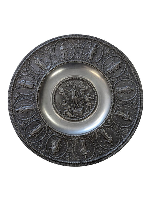 Antique Chiseled and embossed Pewter Plate
