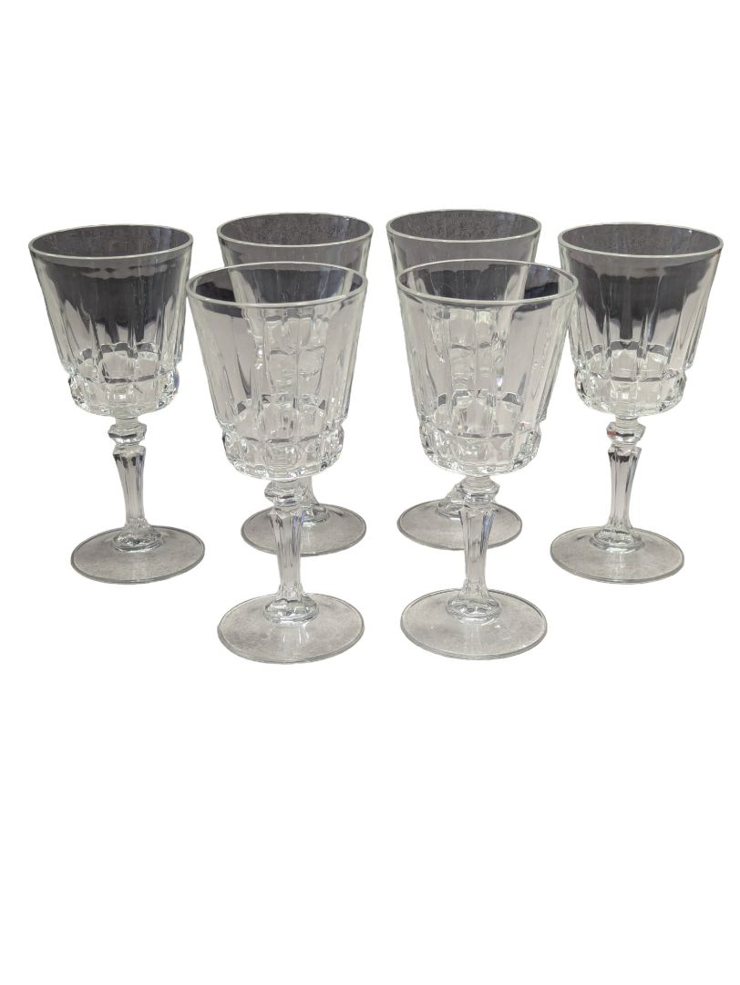 Six Cut Glass Wine Glasses