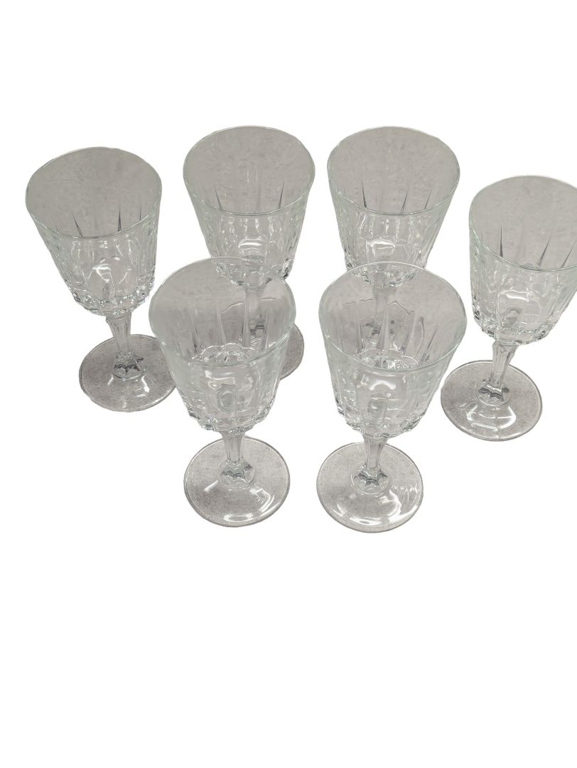 Six Cut Glass Wine Glasses