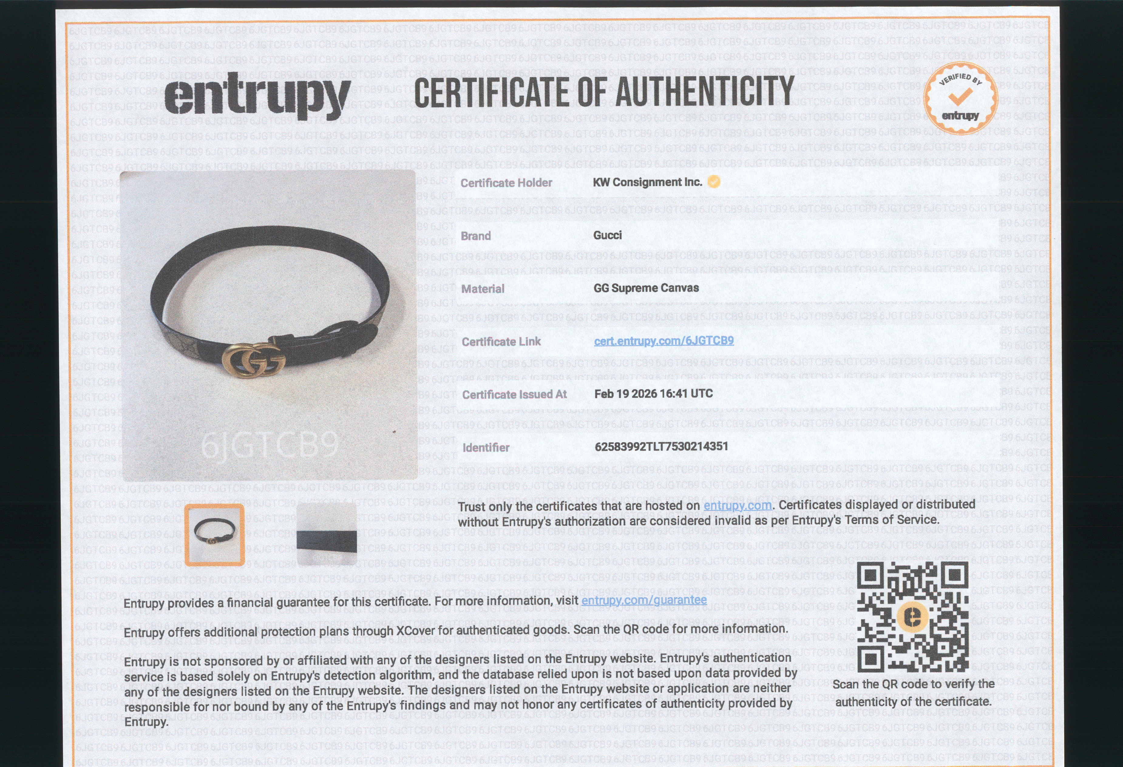 Gucci GG Supreme Belt with Double G Buckle (Authenticated)