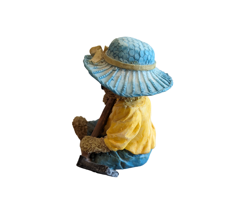 Teddy Bear wearing blue hat & Garden Hoe