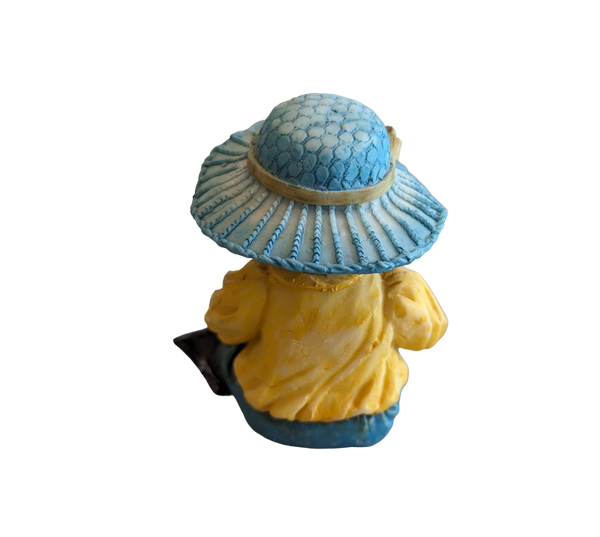 Teddy Bear wearing blue hat & Garden Hoe