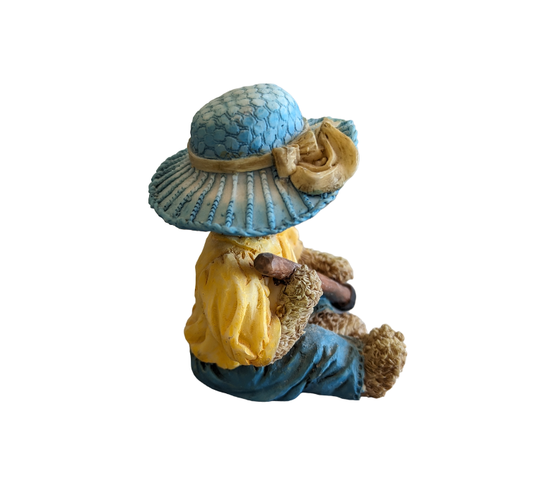 Teddy Bear wearing blue hat & Garden Hoe