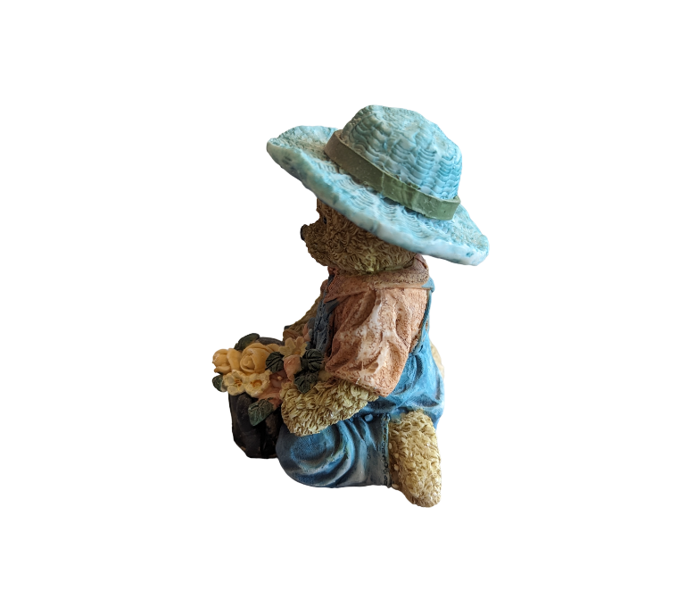 Teddy Bear in Blue hat with Flowers