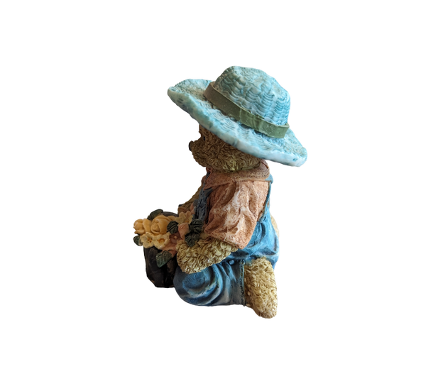 Teddy Bear in Blue hat with Flowers