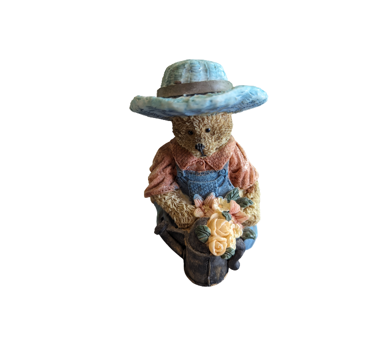 Teddy Bear in Blue hat with Flowers