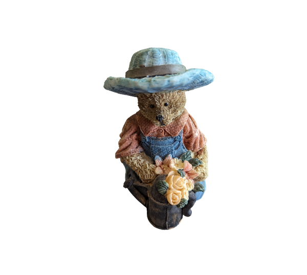 Teddy Bear in Blue hat with Flowers