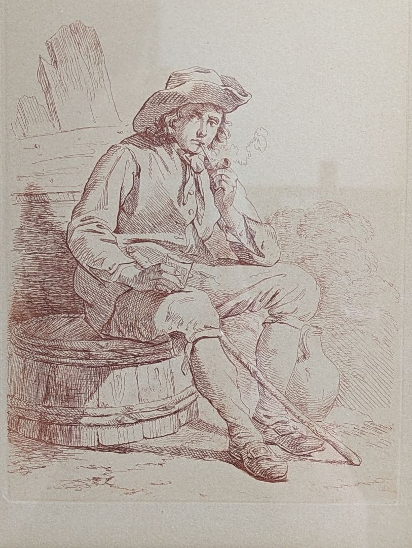 Framed Drawing of a Smoking Man