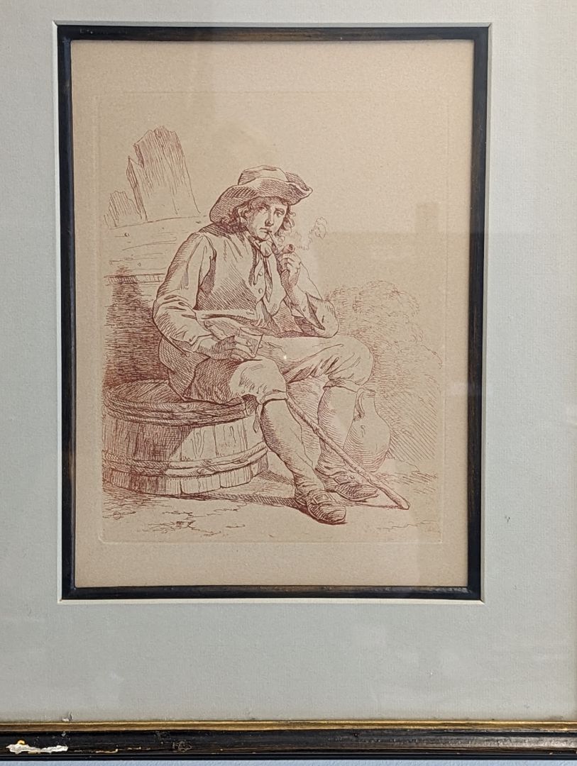 Framed Drawing of a Smoking Man