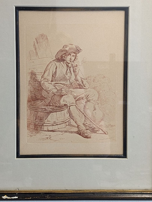 Framed Drawing of a Smoking Man