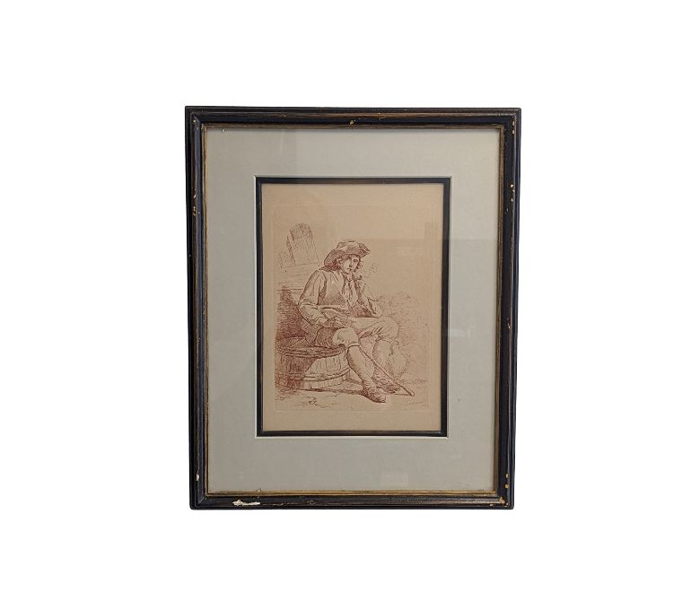 Framed Drawing of a Smoking Man