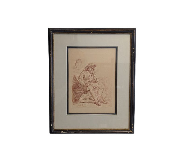 Framed Drawing of a Smoking Man