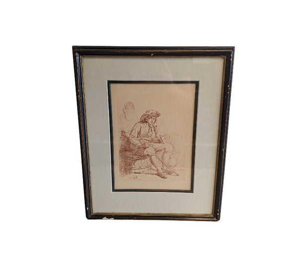 Framed Drawing of a Smoking Man