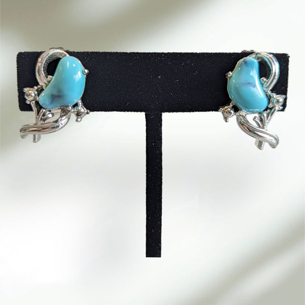 Coro 1940’s Stylized Faux Turquoise Ear Clips