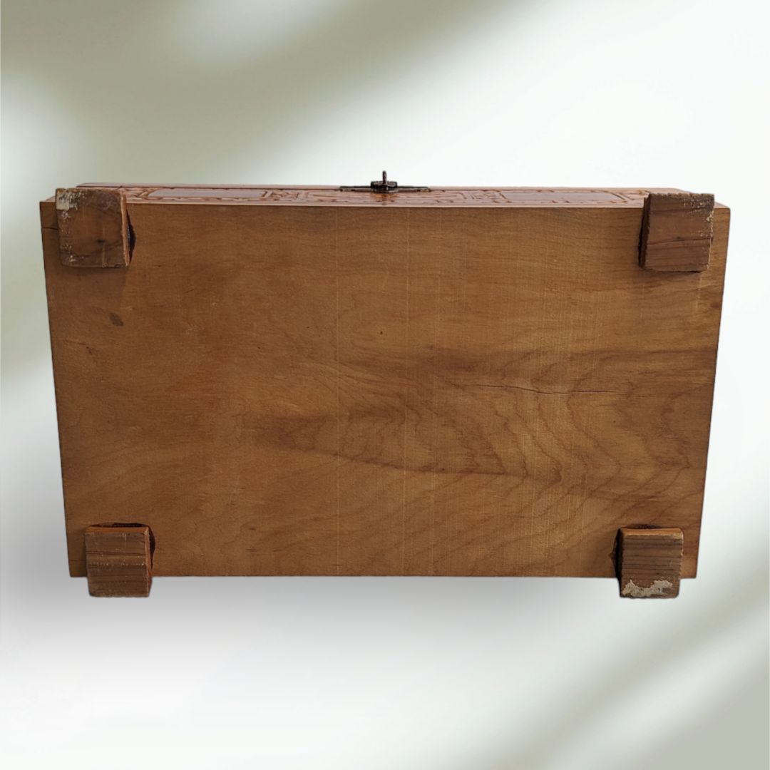 Vintage Cedar Storage Box Carved