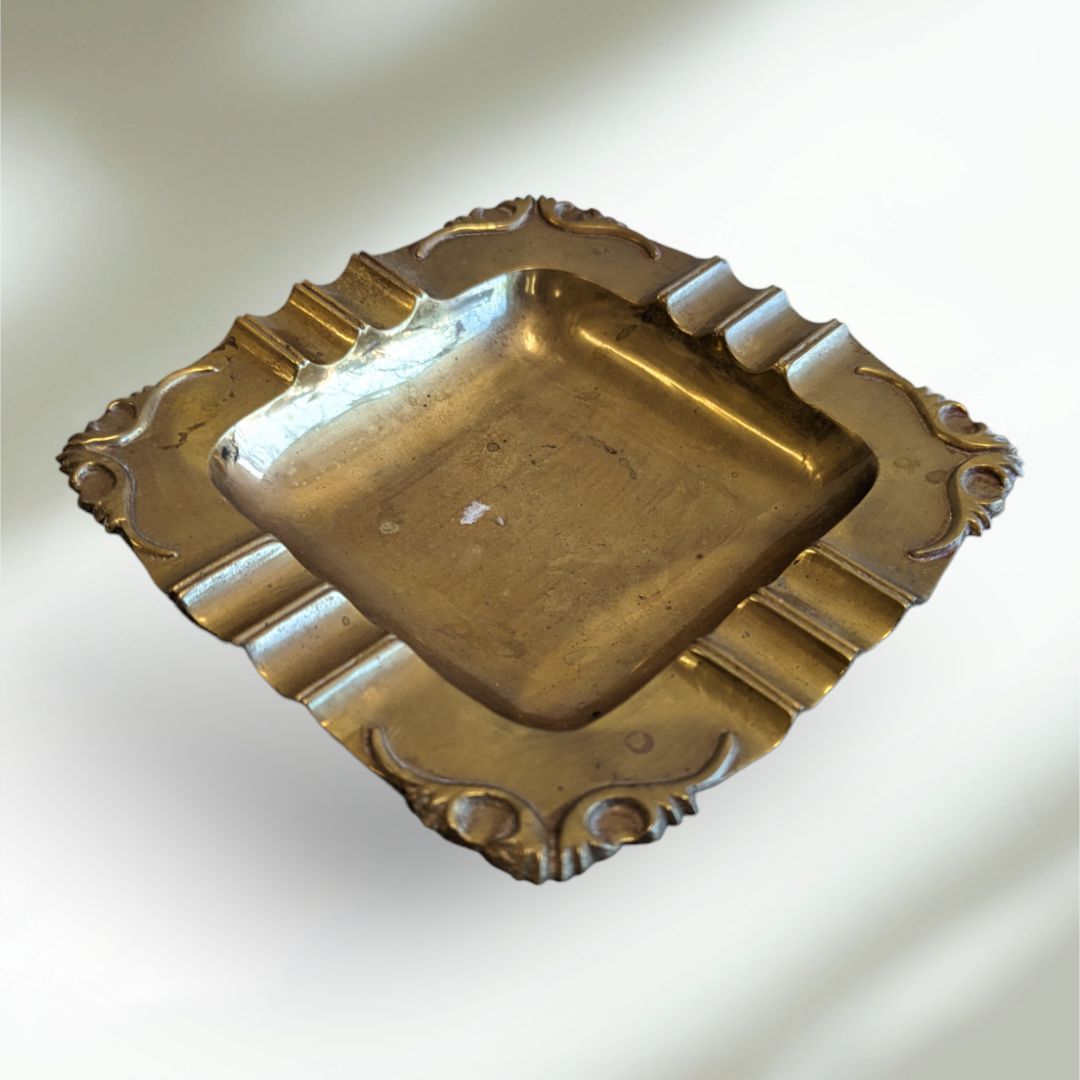Vintage Solid Brass Square Ashtray