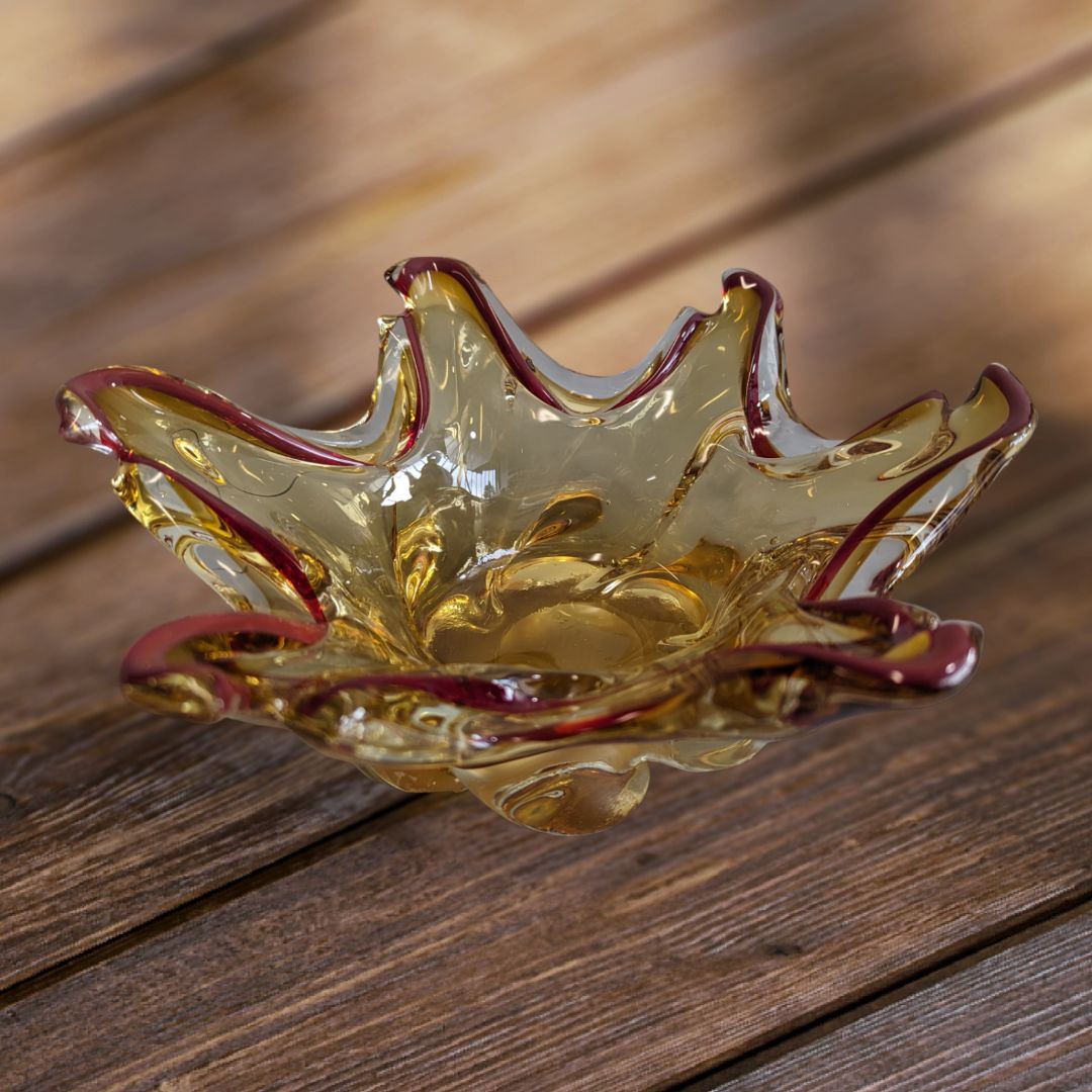 Vintage Italian Art Glass Mid Century Amber Red Candy Dish