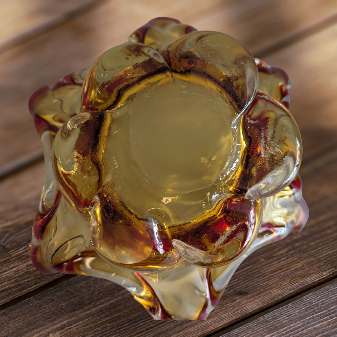 Vintage Italian Art Glass Mid Century Amber Red Candy Dish
