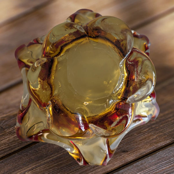 Vintage Italian Art Glass Mid Century Amber Red Candy Dish