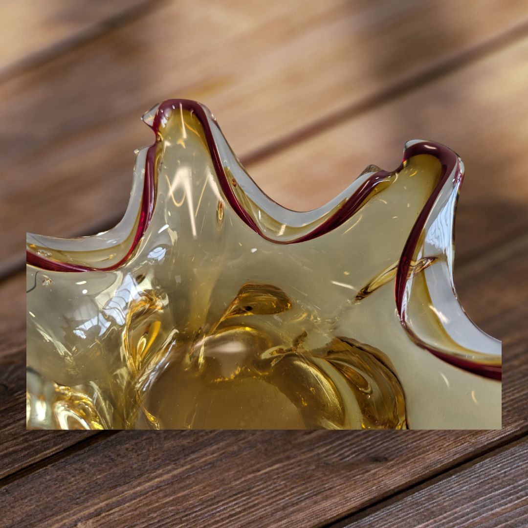 Vintage Italian Art Glass Mid Century Amber Red Candy Dish