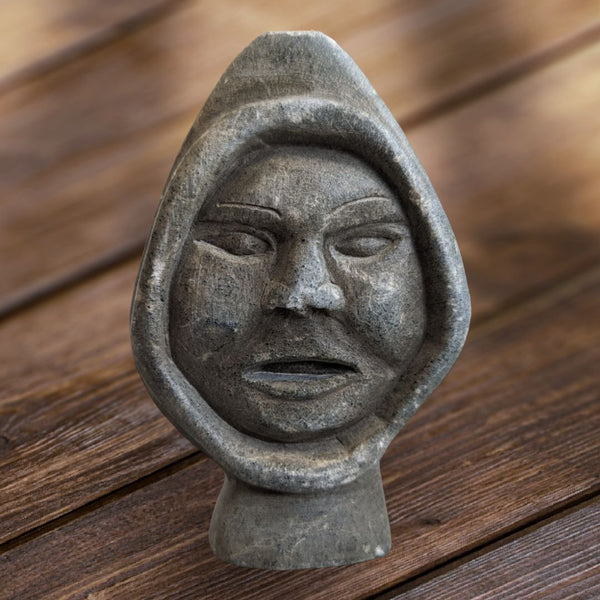 Eskimo Art Inuit Soapstone Carving Of Face - Signed QUYU