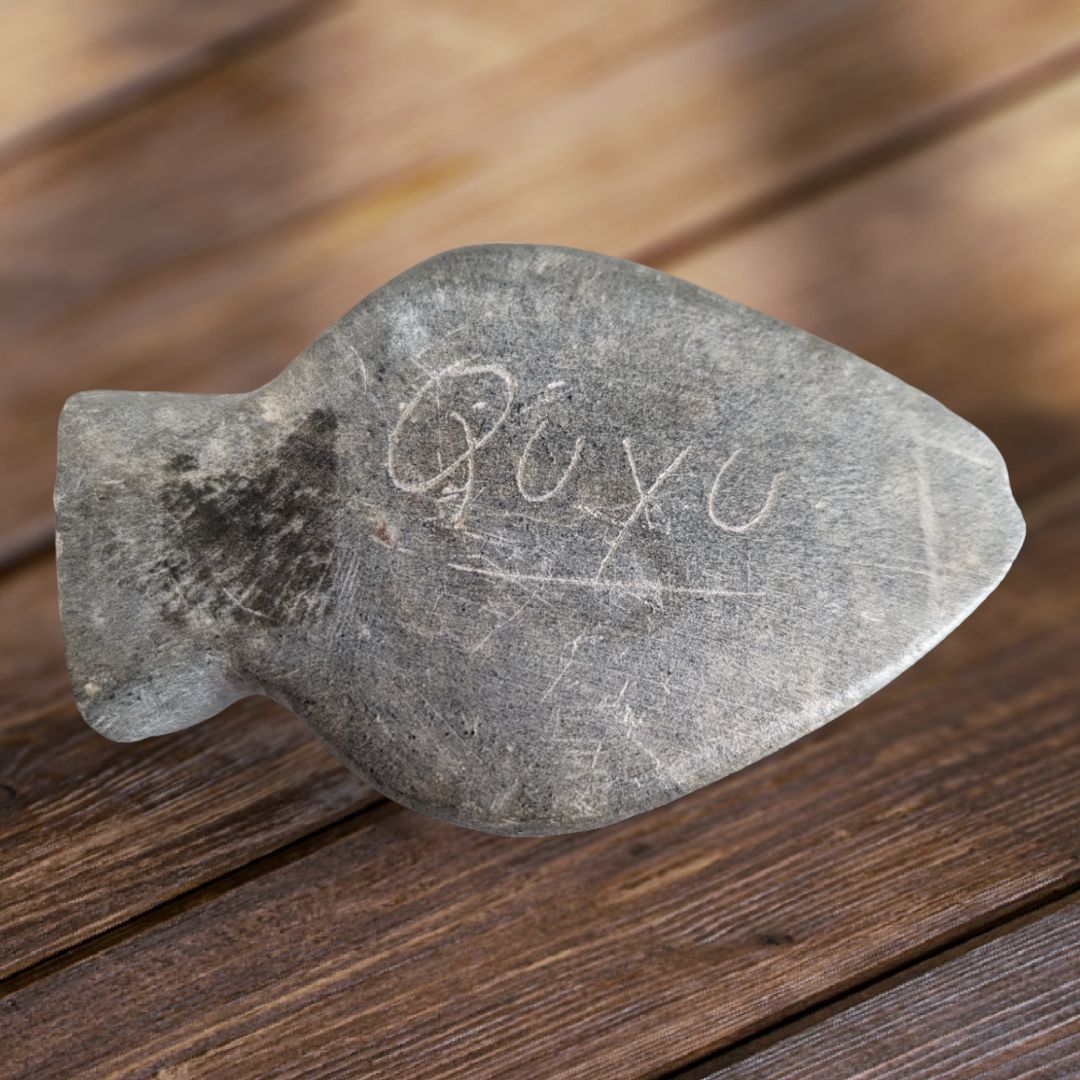 Eskimo Art Inuit Soapstone Carving Of Face - Signed QUYU