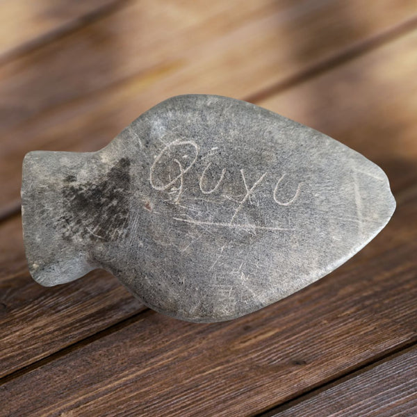 Eskimo Art Inuit Soapstone Carving Of Face - Signed QUYU