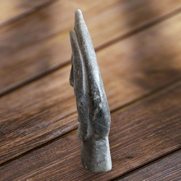 Eskimo Art Inuit Soapstone Carving Of Face - Signed QUYU