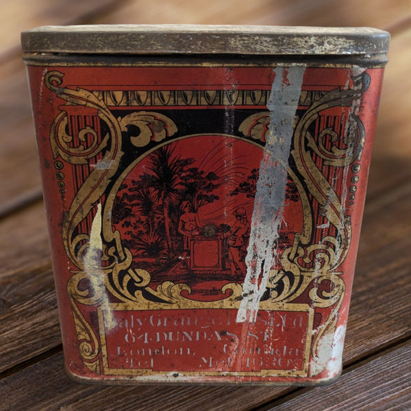 Large Tea Tin Box Container Red Gold May Tea Company Stratford Ont. Antique Victorian c.1900 Country Farmhouse Cottage Decor