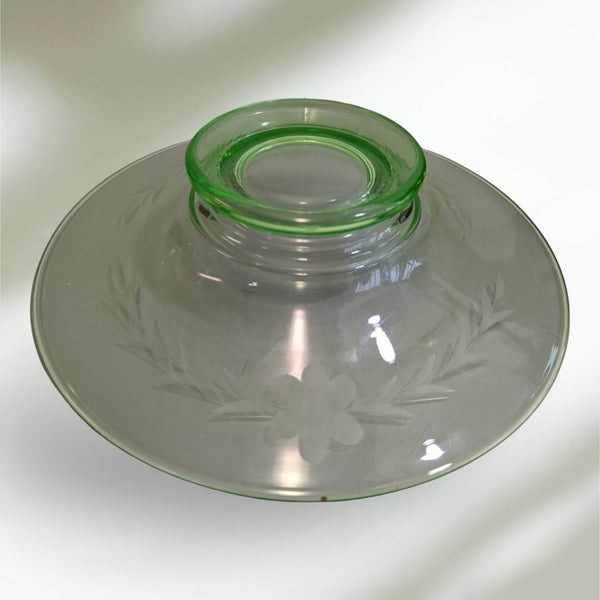 Uranium Glass Etched Bowl