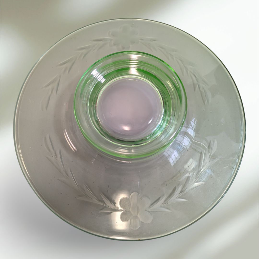 Uranium Glass Etched Bowl