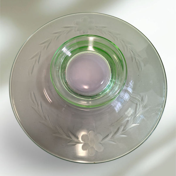 Uranium Glass Etched Bowl