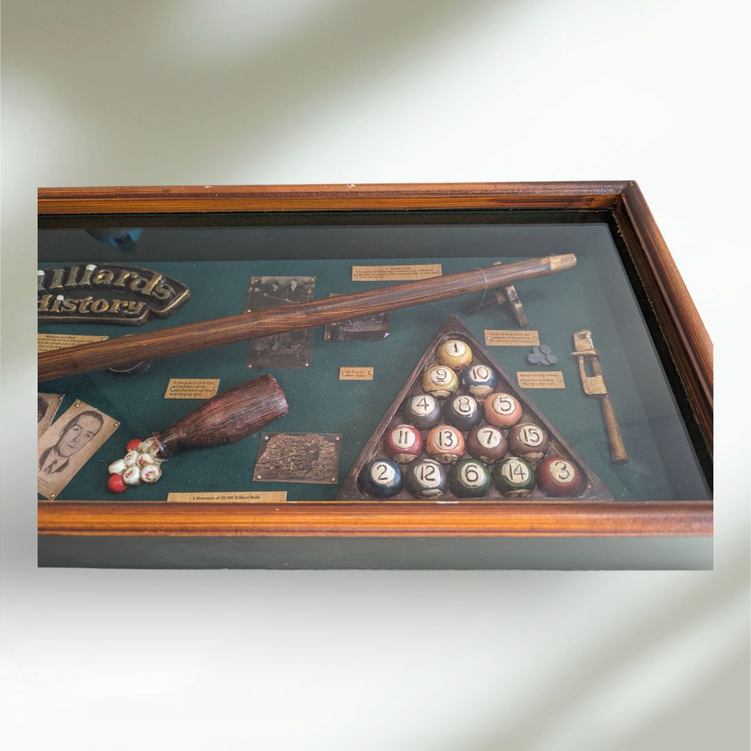 Vintage Billiards History Shadow Box