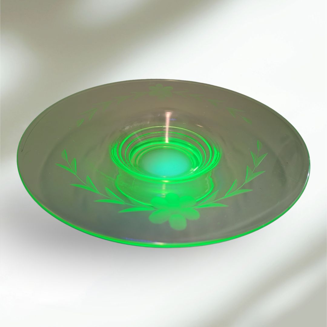 Uranium Glass Etched Bowl