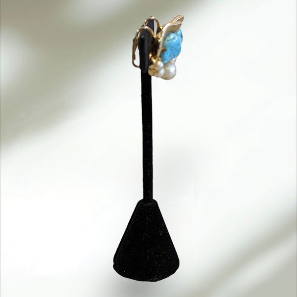 Trifari Turquoise & Pearl Clip-on earrings