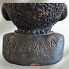 African Art Sculpture Clay Head Pottery Bust Artisan Signed Black Painted Clay Detailed Retro Vintage