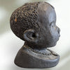 African Art Sculpture Clay Head Pottery Bust Artisan Signed Black Painted Clay Detailed Retro Vintage