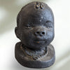 African Art Sculpture Clay Head Pottery Bust Artisan Signed Black Painted Clay Detailed Retro Vintage
