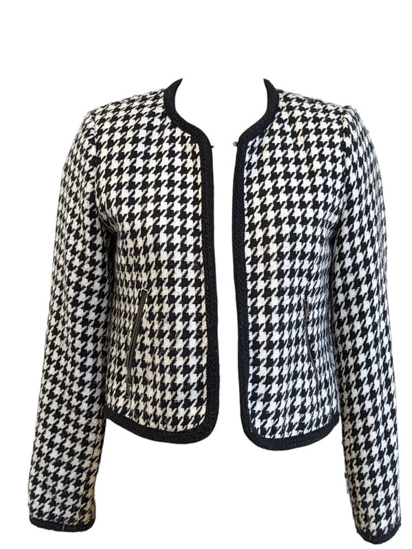 Vintage jacket black white ornament wool women Size S blazer