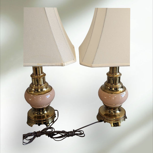 Pair of Gold and Pink Vintage Table Lamps