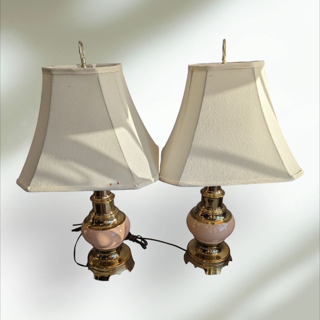 Pair of Gold and Pink Vintage Table Lamps