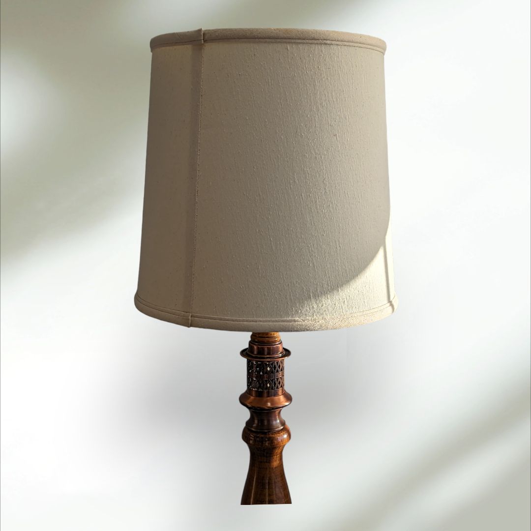 Wooden Carved Table Lamp w Brass detailing