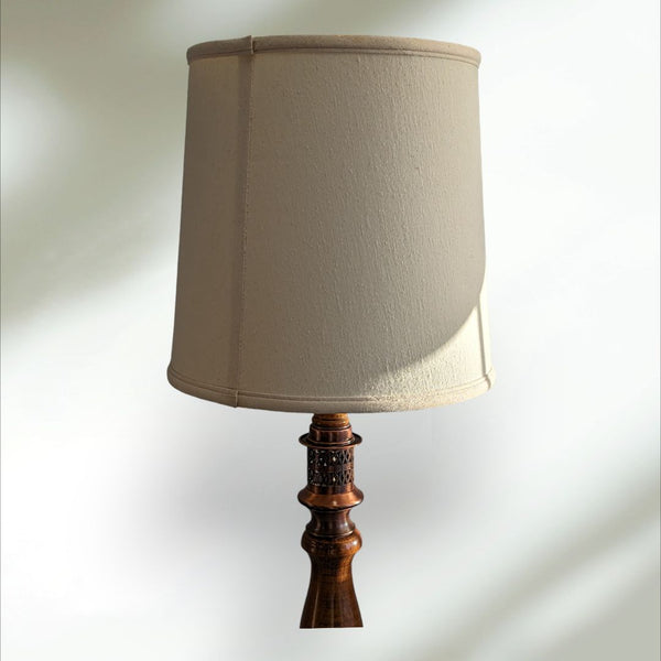 Wooden Carved Table Lamp w Brass detailing